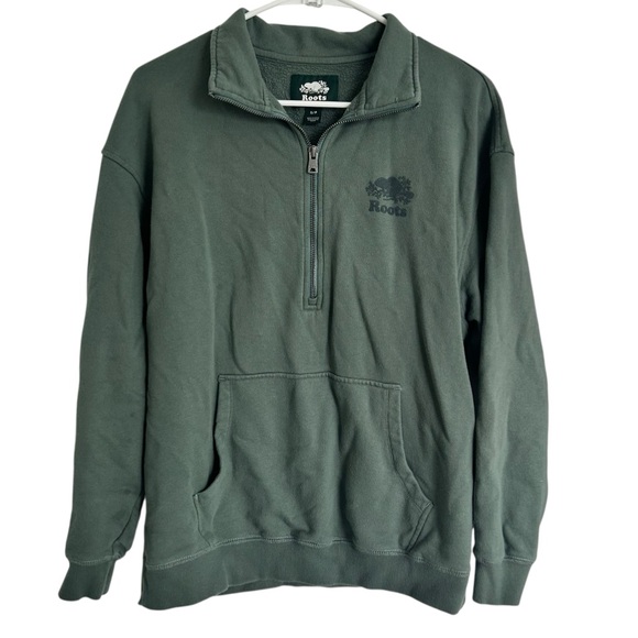 Roots green Quarter Zip kangaroo pocket size Small - Picture 1 of 8
